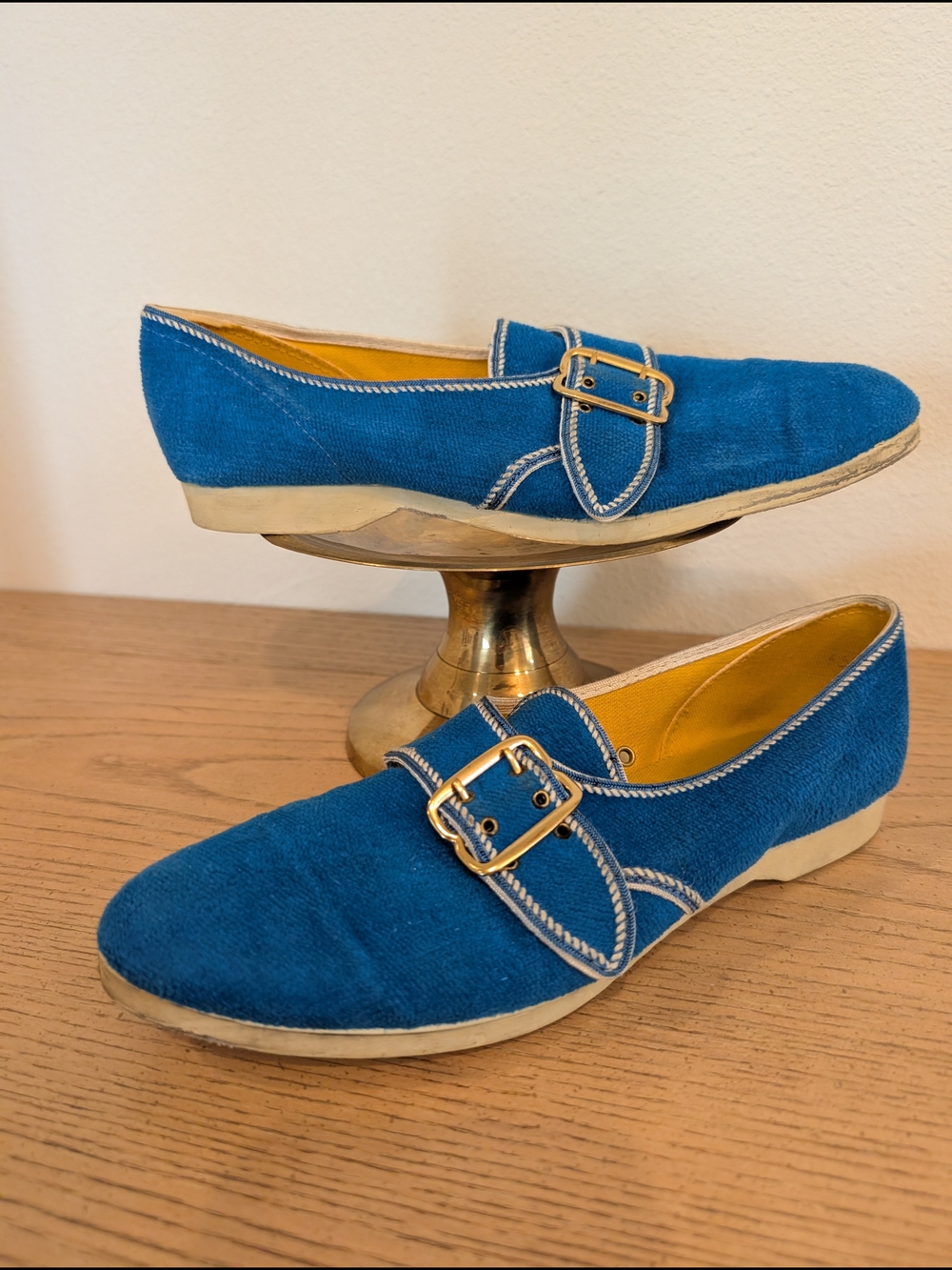 VTG Brunswick Blue Terry Cloth Bowling Shoes Buckle Loafers Women 5